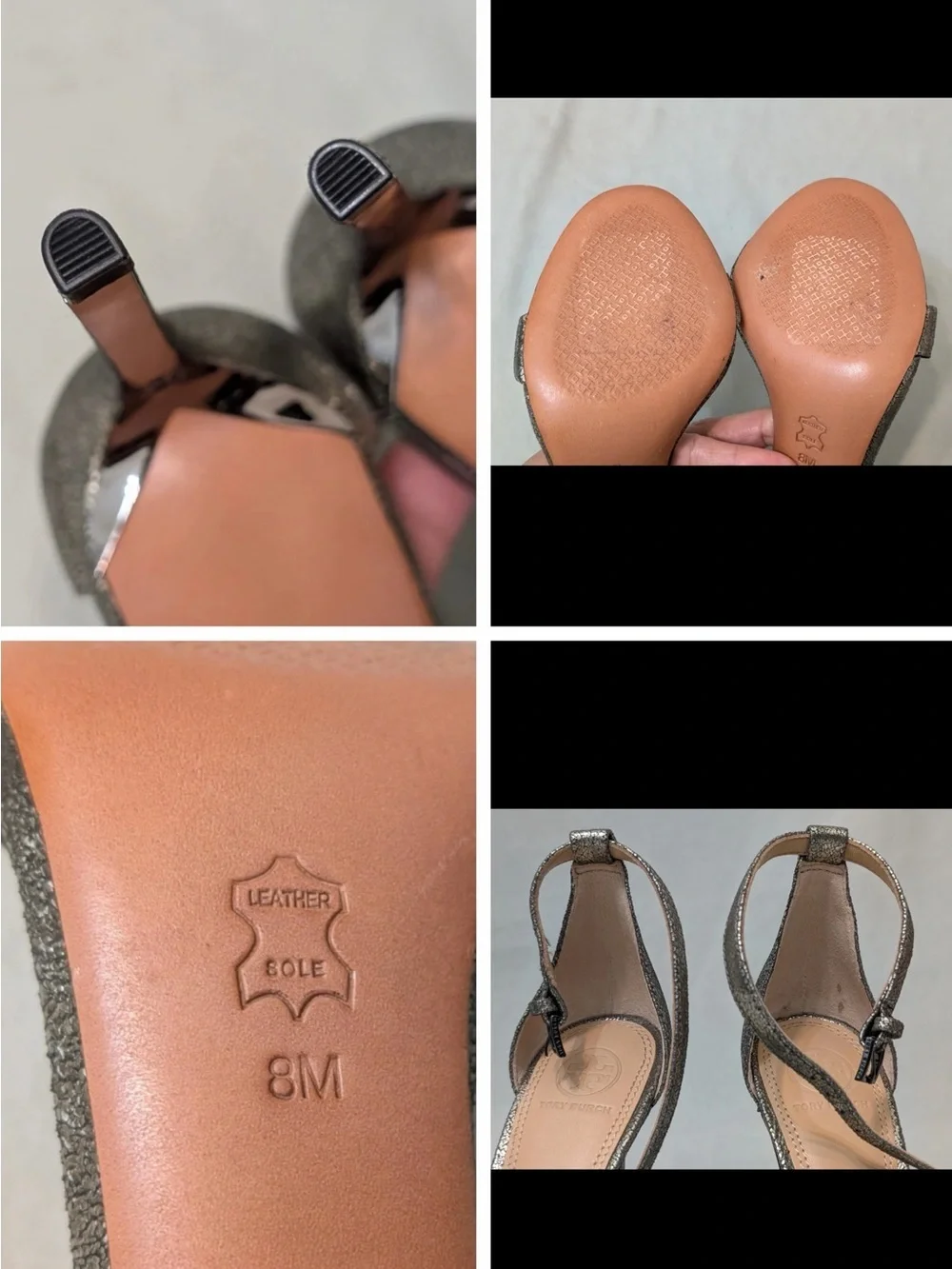 Tory Burch Keri 100mm Sandal Pewter Micro Craq Metallic Stiletto Heel Size 8